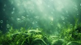 Seaweed underwater green background.