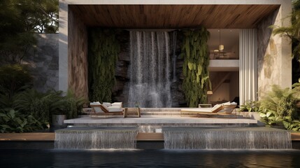 Wall Mural - Exterior featuring a wall of cascading water that serves both aesthetic and cooling purposes.