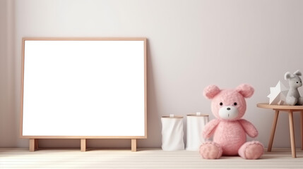 Wall Mural - Mockup wall art template with copy space, transparent png. Blank frame in cute interior of children room. Interior painting template or photo frame. 