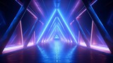 Fototapeta Perspektywa 3d - High tech neon blue tunnel. Generation AI