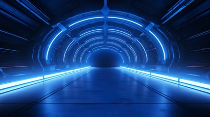 Wall Mural - High tech neon blue tunnel. Generation AI