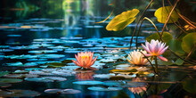 Lake With Water Lilies, Highly Stylized Like Stained Glass Art, Vivid Yet Harmonious Color Scheme