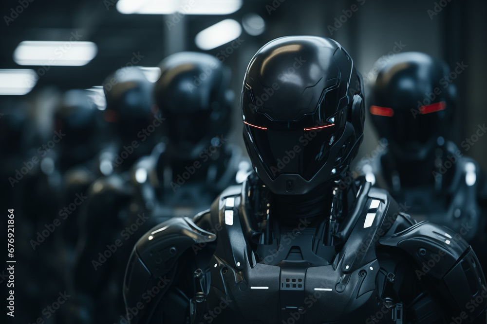 Army of AI artificial intelligence robots in base Stock Photo | Adobe Stock