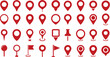 Red Location map pin icons set. Modern map marker collection. Pinpoint. Location pin icon. Map pin place marker. Map marker pointer icon. GPS location symbol. Flat style vector