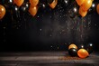 Fête d'anniversaire, arrière-plan festif avec des ballons et un arrière-plan noir