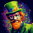 Psychedelic leprechaun colorful poster with red beard and red hair