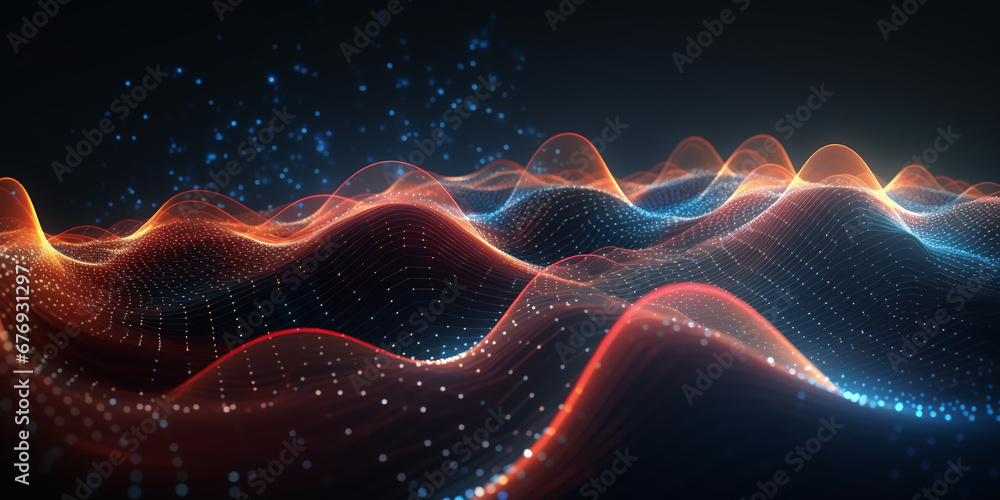 abstract wave digital technology background, sound and graphic shapes ...