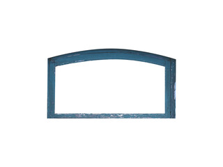 Wall Mural - Old dark blue arched wooden window frame is isolated on transparent background.	