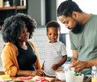 © Lumos sp - child family kitchen food boy son mother father breakfast cereal bowl morning healthy diet eating home black african american father man happy childhood cute meal preparing
