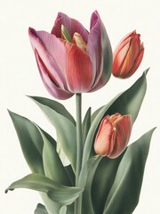 Wall Mural - a group of pink tulips with green leaves