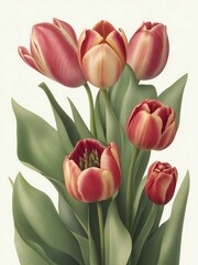 Wall Mural - a group of pink tulips with green leaves