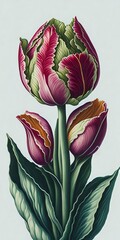 Wall Mural - a group of pink tulips with green leaves