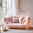 Sofa made of Soap bubbles in the living room interior background, Concept of joy, happy, cozy, dreamy interior