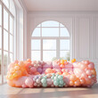 Sofa made of Balloons in the living room interior background, Concept of joy, happy, cozy, 