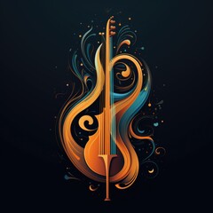 Wall Mural - Music style illustration, colorful cello, guitar. Poster, music concert, festival, music store and musical instrument design.