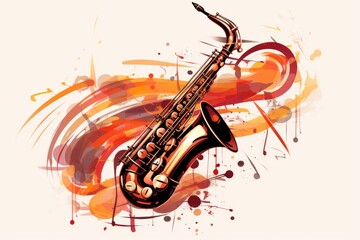 Wall Mural - Musical style illustration, colorful saxophone, notes. Poster, music concert, festival, music store and musical instrument design.