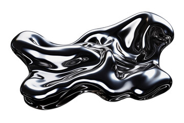 Wall Mural - Isolated abstract melted liquid chrome metal in organic shapes, Wavy molten gloss aluminium , cutout isolated on transparent background, ready for placement.