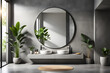 © Ocharonata - large round mirror in a minimalist bathroom