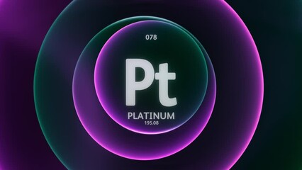 Sticker - Platinum as Element 78 of the Periodic Table. Concept animation on abstract green purple gradient rings seamless loop background. Title design for science content and infographic showcase backdrop.