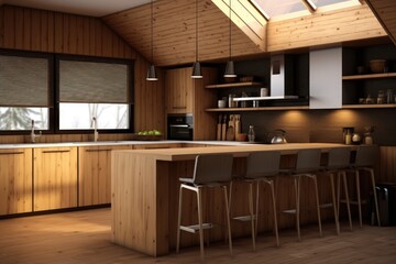 kitchen room interior wooden simple material idea concept futuristic