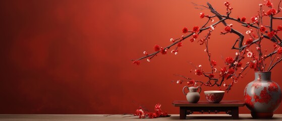 Wall Mural - China new year  decoration  ,wall mockup with  copy space