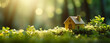 エコ・フレンドリー・ハウス - 庭の苔の上に建つ木の家。Eco Friendly House - Tree house on moss in the garden、Generative AI	