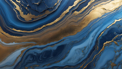  Abstract natural marble background in blue color with stone texture with veins and gold,