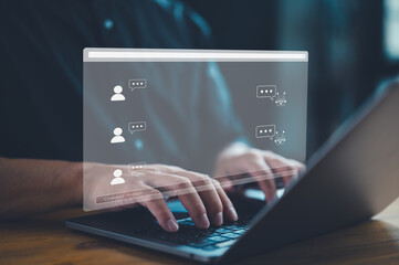 Poster - Chatbot Chat with AI, Artificial Intelligence. Human using technology smart robot AI, artificial intelligence by enter command prompt for generates something, Futuristic technology transformation.