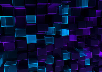 Wall Mural - a technology background with glowing purple squares and cubes. generative ai.