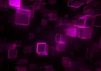 Wall Mural - a technology background with glowing purple squares and cubes. generative ai.