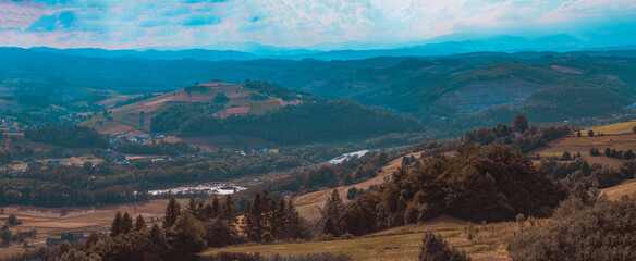 Wall Mural - Panoramic view at Beskidy Mountains