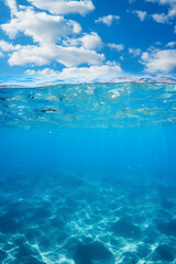 a deep blue ocean with a white cloud floating on it. ai generative