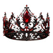 A stunning red fantasy crown, ornate and beautifully decorated, floats on a pristine transparent background.