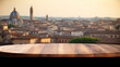 view  empty wooden table top with blur background of Rome