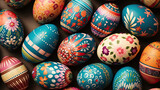 Fototapeta Tęcza - easter eggs in a row, Beautiful Painted Easter Eggs in Floral Motifs
