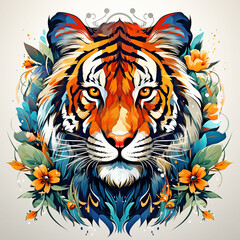  Majestic Tiger Surrounded by Vibrant Floral Illustrations