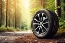 Switch car tires for summer to winter. Sell off banner or mechanic background.