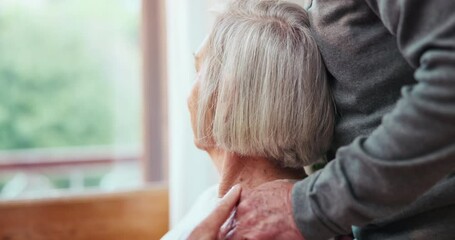 Poster - Wheelchair disability, support or old couple holding hands for empathy, trust or senior care in retirement home. Rehabilitation, disabled or people in a house together with compassion, peace or love