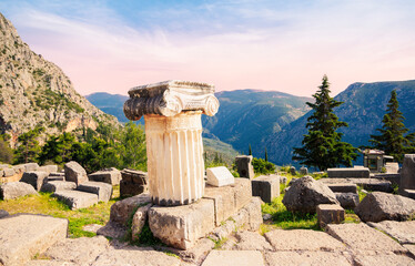 Wall Mural - Ancient city of Delphi, ruins of the temple of Apollo- travel, tour tourism in Greece