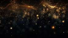 Twinkling Gold Particles Cluster On A Black Background