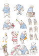 Bear elephant pig animal friends illustrations drawing water color