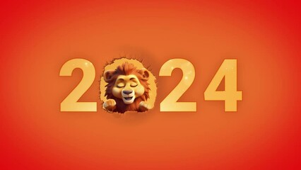 Wall Mural - lion peeking out of a hole. concept 2024 new year sign. created with generative ai.