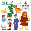 collection of popular children's story book characters jack and the beanstalk, editable, vector, eps 10, characters Jack, mother, old grandfather, giant, cow, chicken and golden harp and giant peas