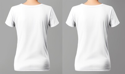 T - shirt mockup. White blank t - shirt front and back views. Female and male clothes wearing clear attractive apparel tshirt models template, Generative, Generative AI