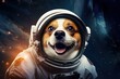 dog in uniform of astronaut in space, Generative AI