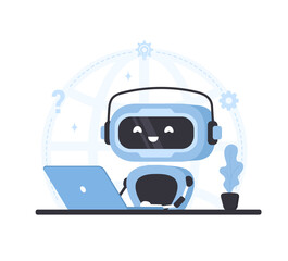 Wall Mural - robot chatbot with laptop. ai business assistant. online customer support and faq. artificial intell