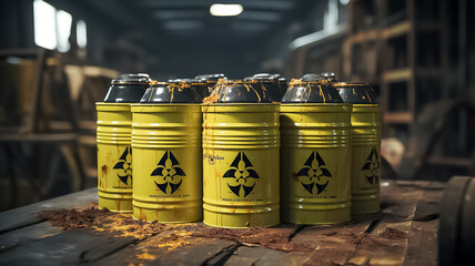 Wastecontainer Toxic. Different container with hazard chemical liquid in row line. Compressed gas and oil safety tank with dangerous radioactive