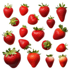 Wall Mural - Strawberries in Different Orientations Isolated on Transparent or White Background, PNG