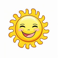 Sticker - smiling cartoon sun on white background isolated.