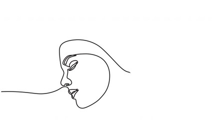 Wall Mural - Animated video of Beautiful Woman's face portrait in continuous line style. Skin Beauty Care concept for young female model. single line running video. 4k videos